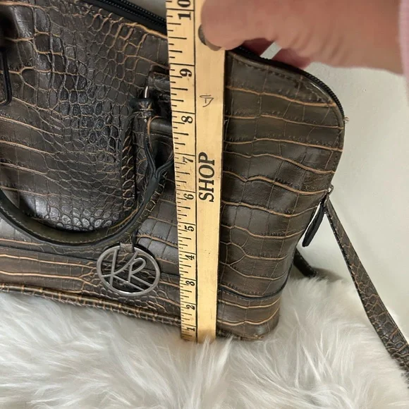 Kim Rogers Brown Faux Croc Leather Hornback Purse - Picture 5 of 6